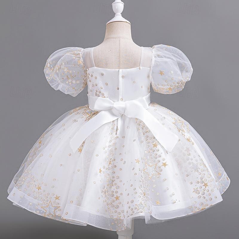 Kids Girls' Flower Girl Dress Party Dress Floral Sequin Short Sleeve Wedding Party Special Occasion Sequins Zipper Puff Sleeve Adorable Sweet Cotton Polyester Knee-length Party Dress Summer Spring2