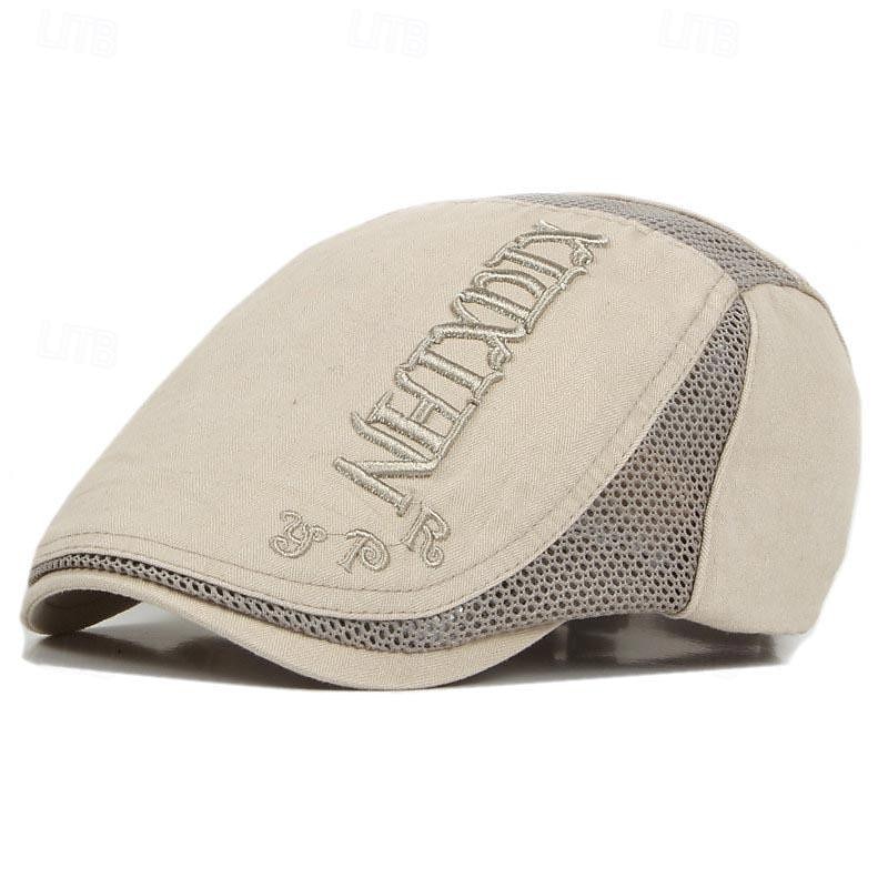 Men's Flat Cap Ascot Hat Newsboy Hat Black khaki Polyester Embroidery Fashion Casual Street Daily Color Block Letter Adjustable Sunscreen Breathable
