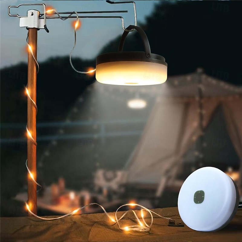 Stowable String Lights Solar Camping String Lights Outdoor Tent Light USB Rechargeable 33FT/10m 100LEDs for Camping Hiking2