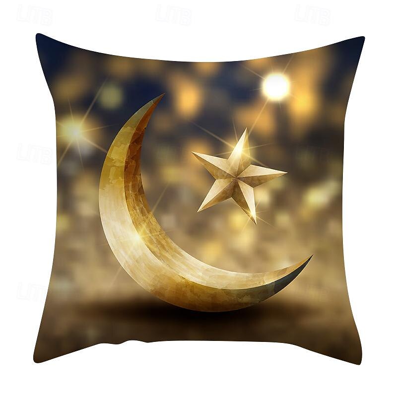 Ramadan Eid Mubarak Decorative Toss Pillows Cover 1PC Soft Square Cushion Case Pillowcase for Bedroom Livingroom Sofa Couch Chair Gold3