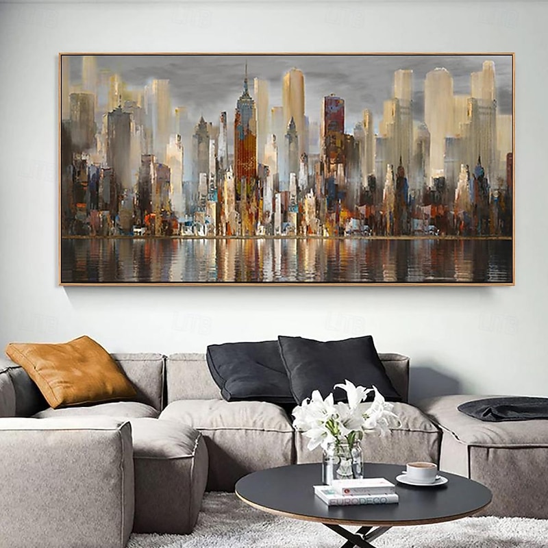 Handmade Oil Painting Canvas Wall Art Decoration Modern Abstract Architectural Landscape  for Living Room Home Decor Rolled Frameless Unstretched Painting