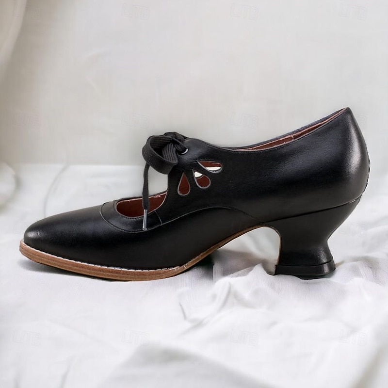 Women's Vintage Lace-Up Leather Heels - Elegant Cut-Out Oxford Shoes for Retro and Formal Occasions3