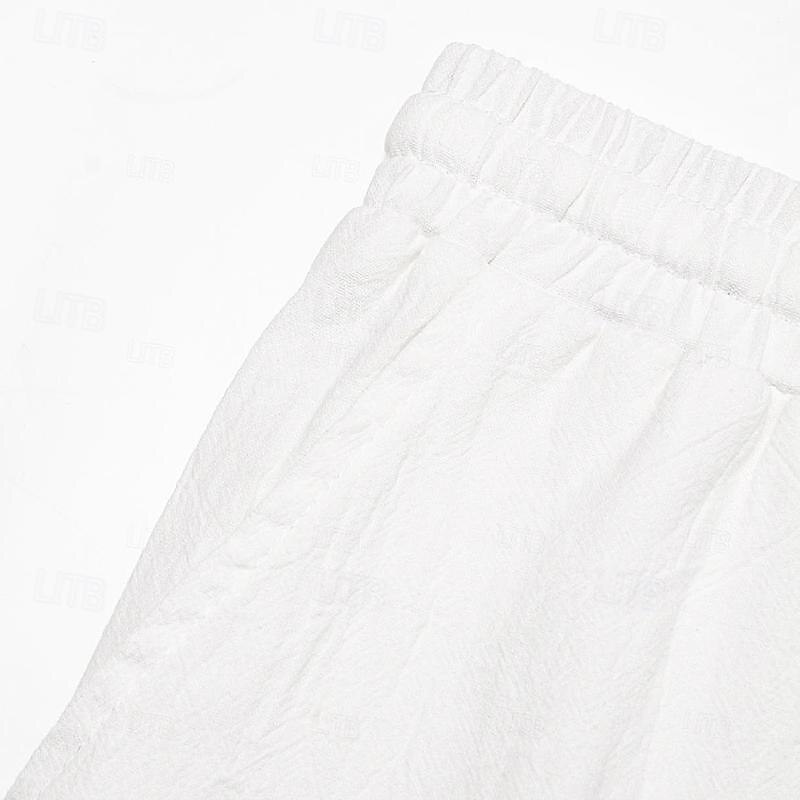 Men's Shorts Linen Shorts Summer Shorts Button Split Front Pocket Plain Comfort Breathable Knee Length Party Outdoor Casual Fashion Basic White Navy Blue4