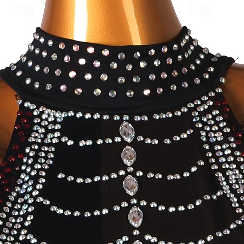 Figure Skating Dress Women's Girls' Ice Skating Dress Black Patchwork Open Back Mesh Spandex High Elasticity Training Practice Professional Skating Wear Classic Crystal / Rhinestone Sleeveless Ice4