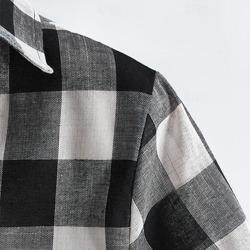 Men's Shirt Summer Shirt Casual Shirt Beach Shirt Button Up Shirt Checked Shirts Black Short Sleeve Plaid Turndown Vacation Hawaiian Clothing Apparel Polyester Fashion Casual Comfortable4