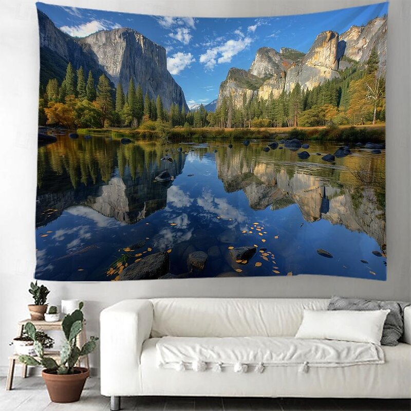 Lake Mountain Landscape Hanging Tapestry Wall Art Large Tapestry Mural Decor Photograph Backdrop Blanket Curtain Home Bedroom Living Room Decoration3