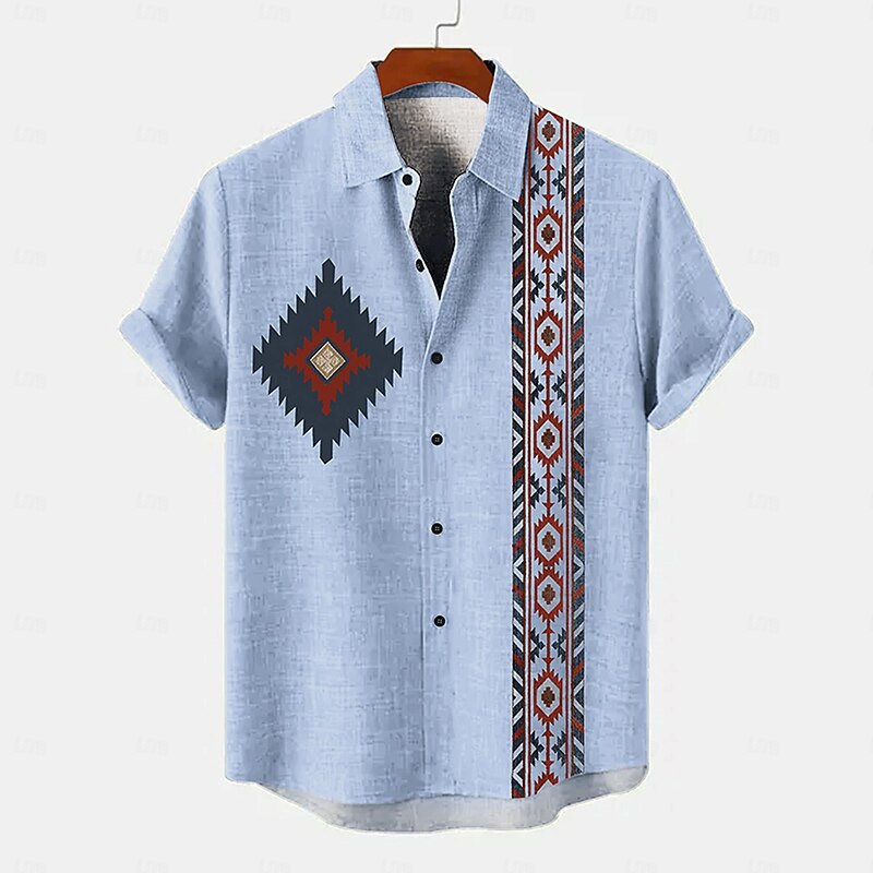 Men's Shirt Linen Shirt Retro Shirts Vintage Shirt Ethnic Shirt Daily Blue khaki Short Sleeve Turndown Summer Spring Clothing Apparel4