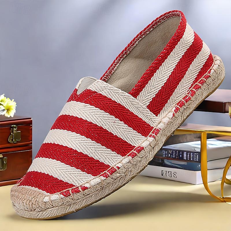 Men's Loafers & Slip-Ons Comfort Loafers Canvas Comfortable Slip Resistant Loafer Dark Red Black