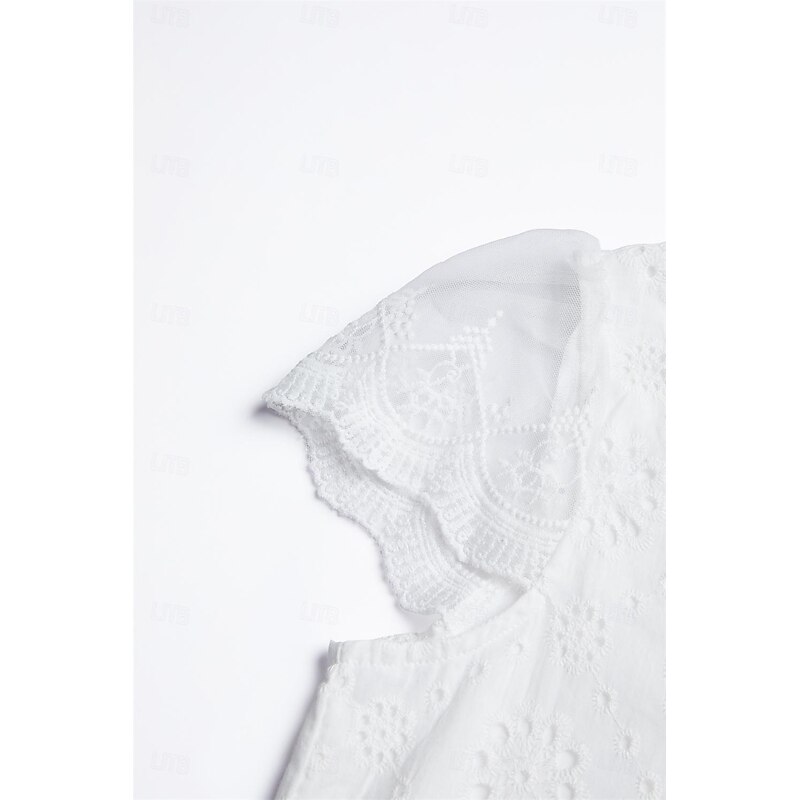 Women's 100% Cotton Shirt Tunic Short Sleeve Crew Neck White Summer Linen Like 7