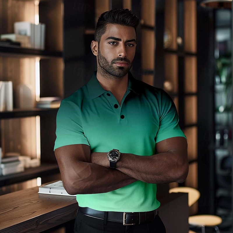 Men's Polo Shirts Golf Shirt Short Sleeve Polo Shirts Collared Shirts Business Casual WorkWear Formal Wear Festival Wear Buttons 3D Print Spring & Summer Blue Purple Green2