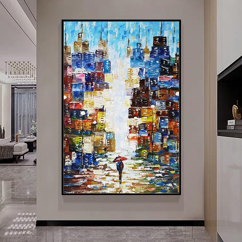 Mintura Handmade City Landscape Oil Paintings On Canvas Large Wall Art Decoration Modern Abstract Picture For Home Decor Rolled Frameless Unstretched Painting3