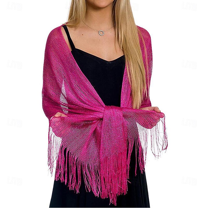 Shawls Women's Wrap Glitters Sparkle & Shine Sleeveless Polyester Wedding Wraps With Tassel For Wedding Spring & Summer3