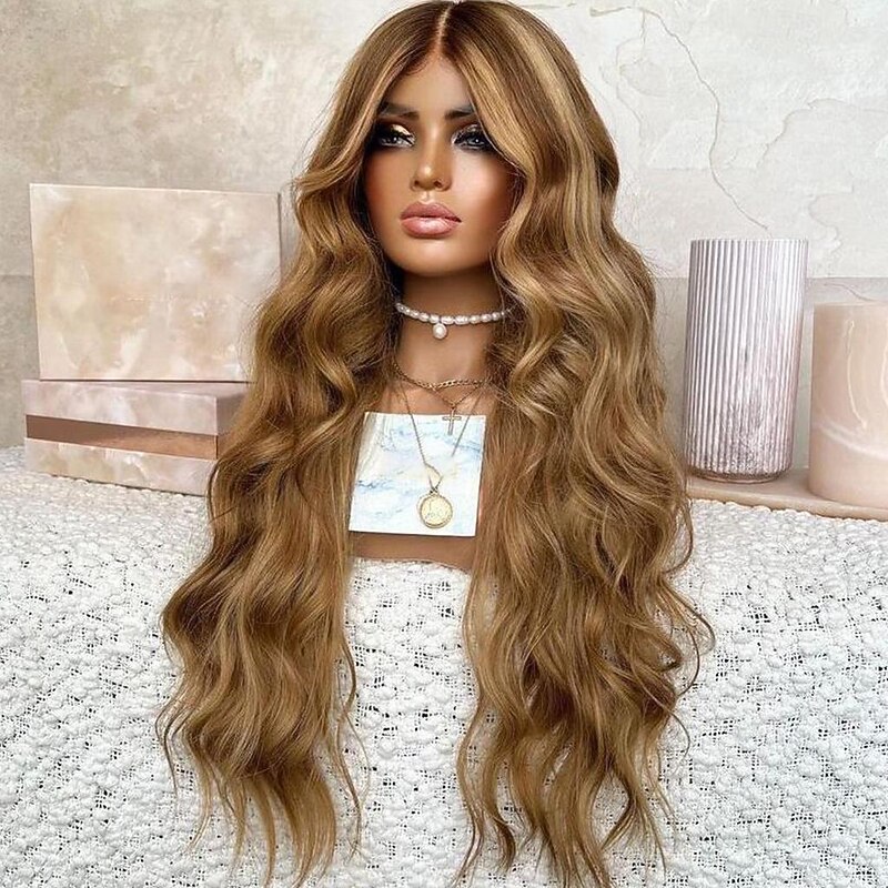 Unprocessed Virgin Hair 13x4 Lace Front Wig Middle Part Brazilian Hair Wavy Multi-color Wig 130% 150% Density with Baby Hair Highlighted / Balayage Hair 100% Virgin Glueless Pre-Plucked For Women Long2