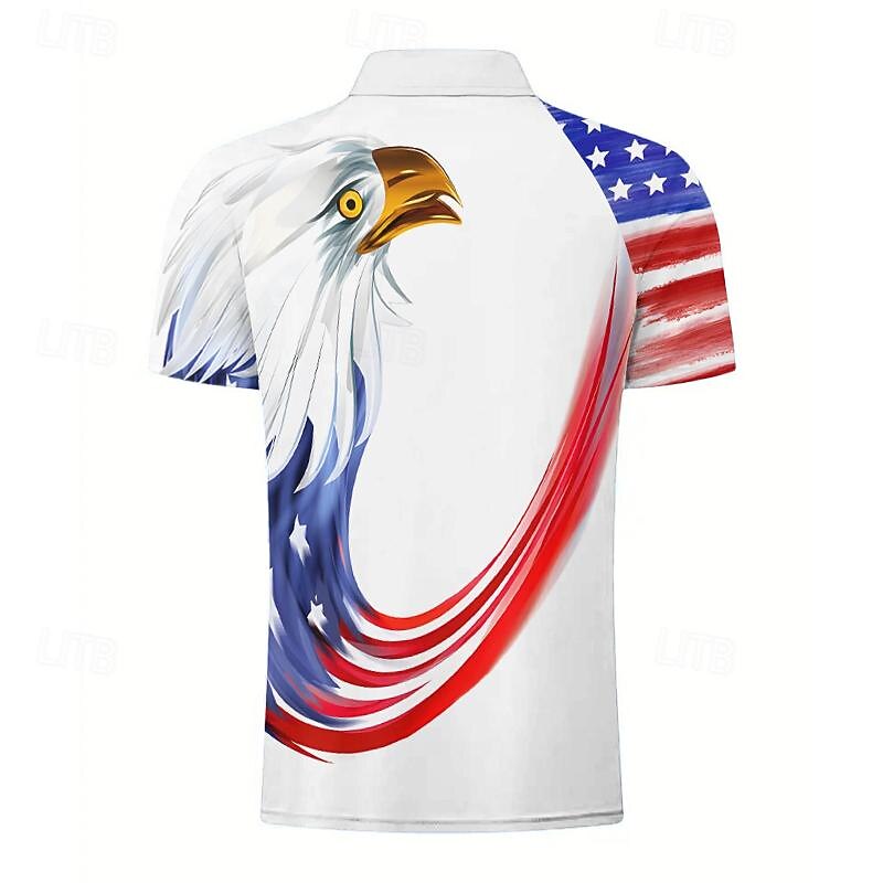 American Independence Day Men's American Flag Veterans Polo Shirts Golf Shirt Short Sleeve Polo Shirts Collared Shirts Casual Streetwear Vacation Wear Party Outfits 3D Print Buttons Spring & Summer2