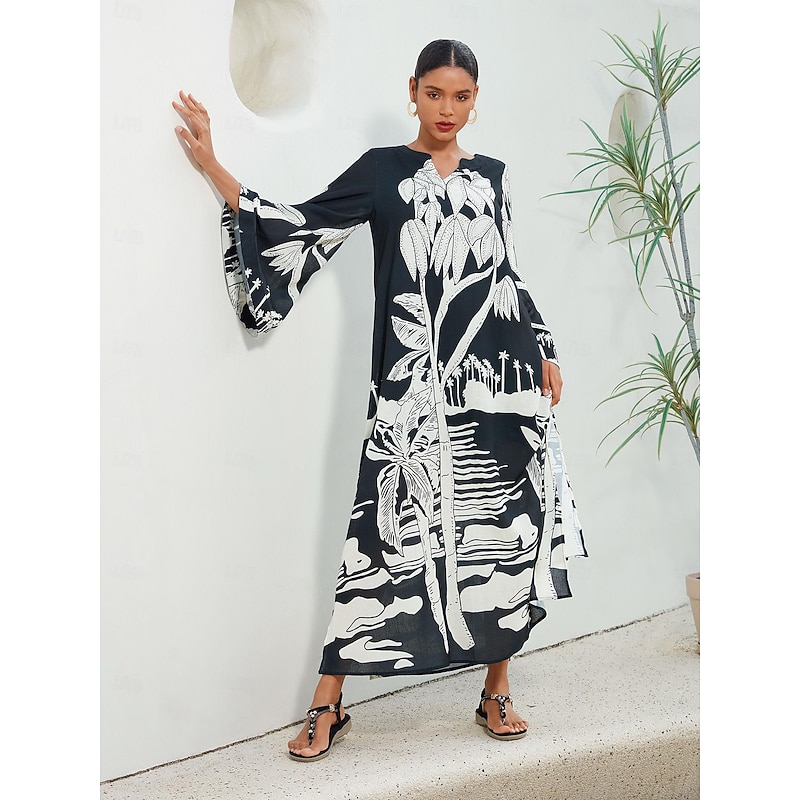 Vacation V Neck Long Sleeve Maxi Dress2