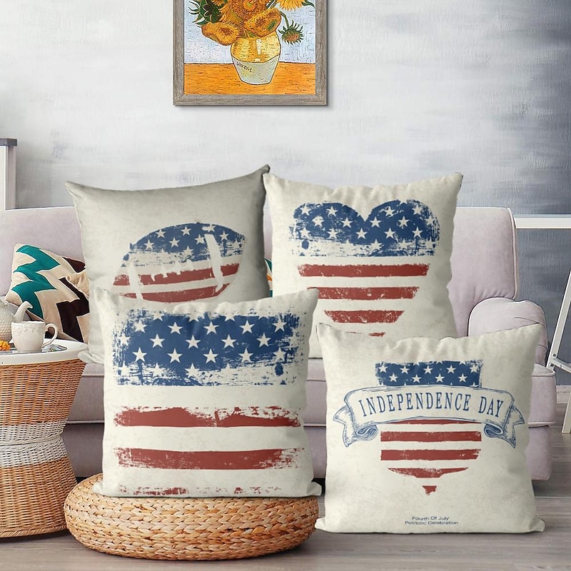 Patriotic Pillows Independence Day America Decorative Toss Pillows Cover 4PC Soft Square Cushion Case Pillowcase for Bedroom Livingroom Sofa Couch Chair