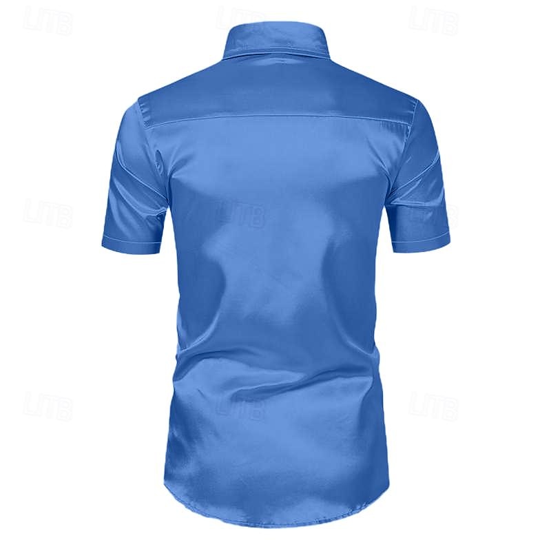 Men's Shirt Satin Shirt Summer Shirt Beach Wear Casual Shirt Button Up Shirt Stripes Wedding Vacation White Light Green Blue Short Sleeve Lapel Summer Clothing Apparel2