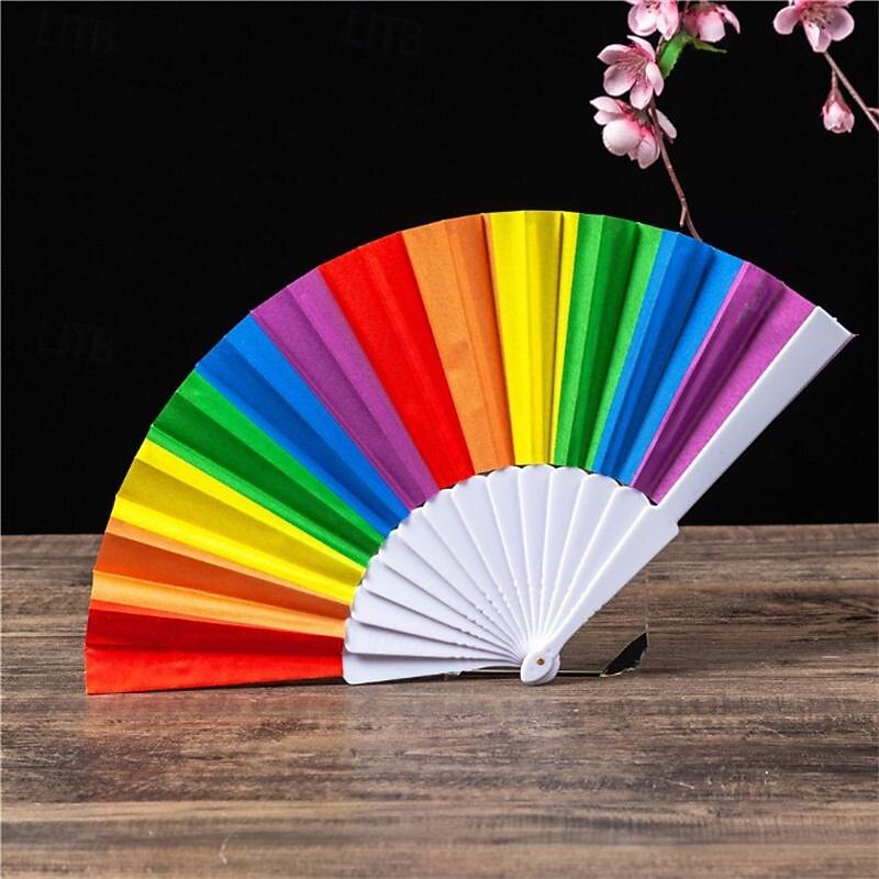 Riccioofy Pride Fan and Rave Fan - Rainbow Fan - Large Folding Fan for Pride ParadeRavesHalloween Burlesque Festival & Pride Outfits for Women & Festival Accessories - Clack Fan Hand Fan4