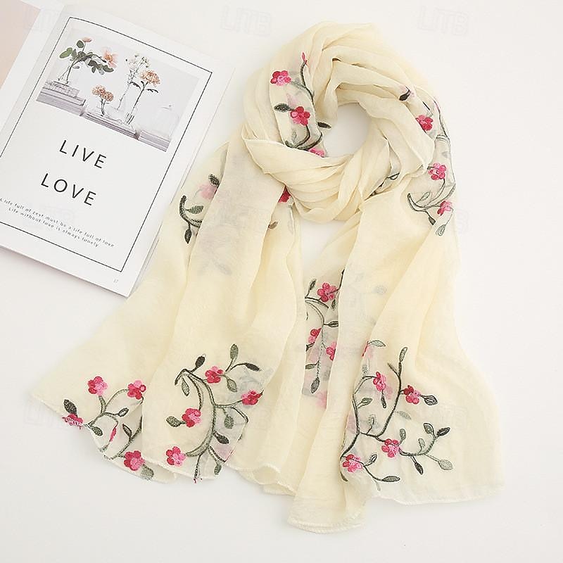 Women's Scarf Cherry Blossom Print Lightweight Soft Pink Floral Breathable Casual Office Evening One Size Fits All Spring Autumn Accessories2