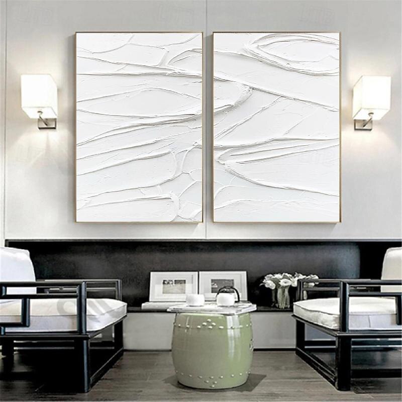 Hand painted pattle knife white Oil Painting handmade Textured artwork painting Canvas Art White Abstract Art Scene Painting Modern painting for Living Room Wall Decor4