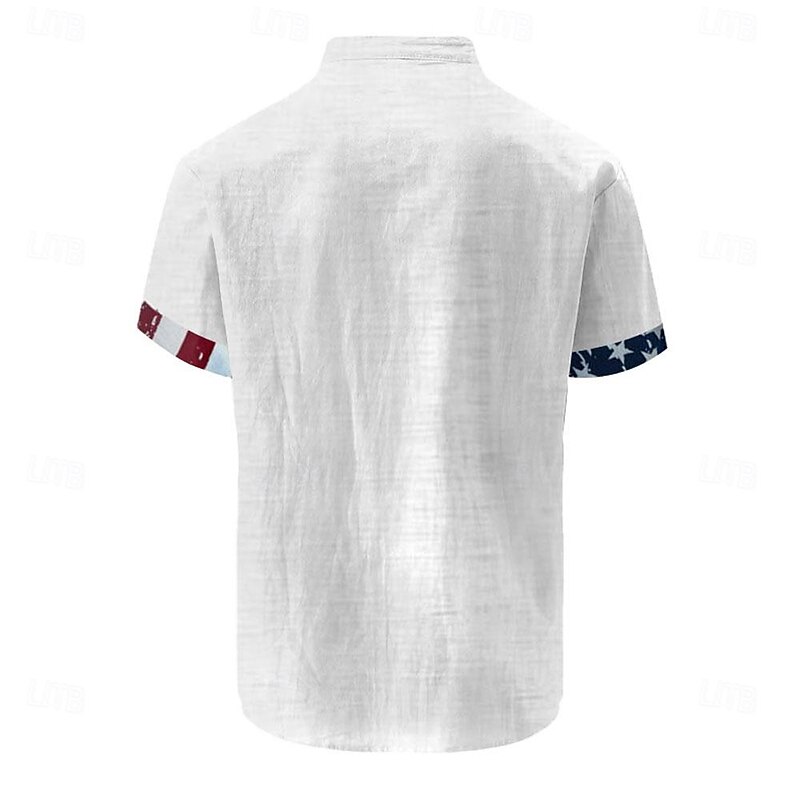 American Independence Day Men's American Flag National Flag Button Up Shirt Short Sleeve Hawaiian Casual Resort Outdoor Casual Holiday Summer Spring Turndown Print White2
