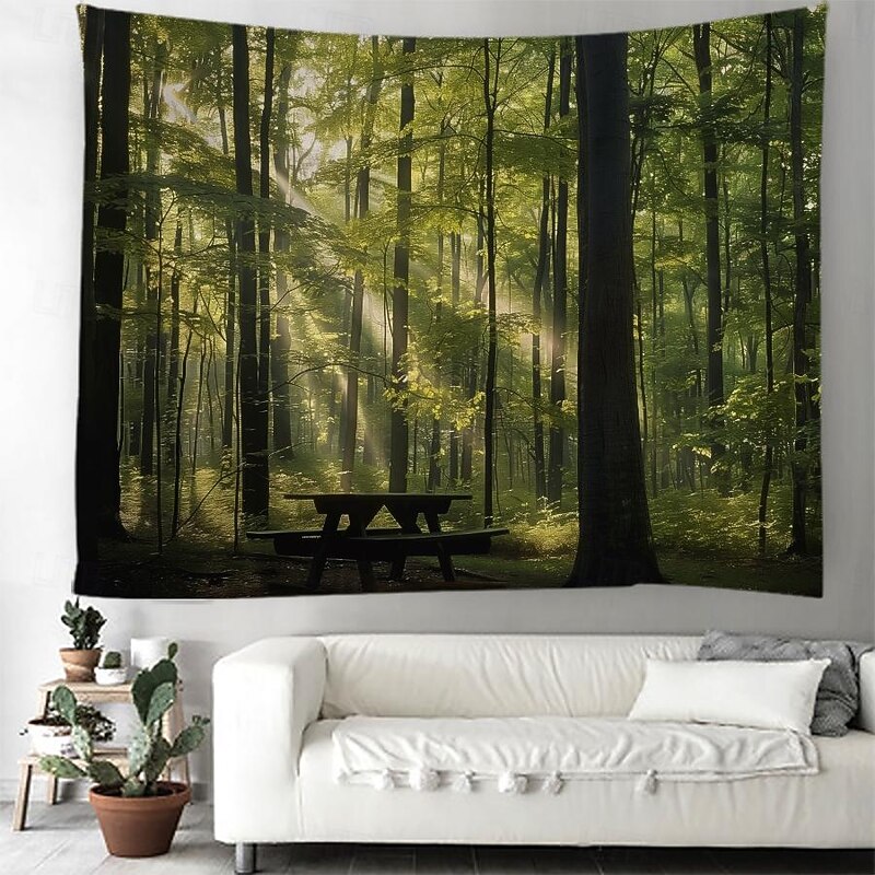 Forest Landscape Beam Hanging Tapestry Wall Art Large Tapestry Mural Decor Photograph Backdrop Blanket Curtain Home Bedroom Living Room Decoration 8