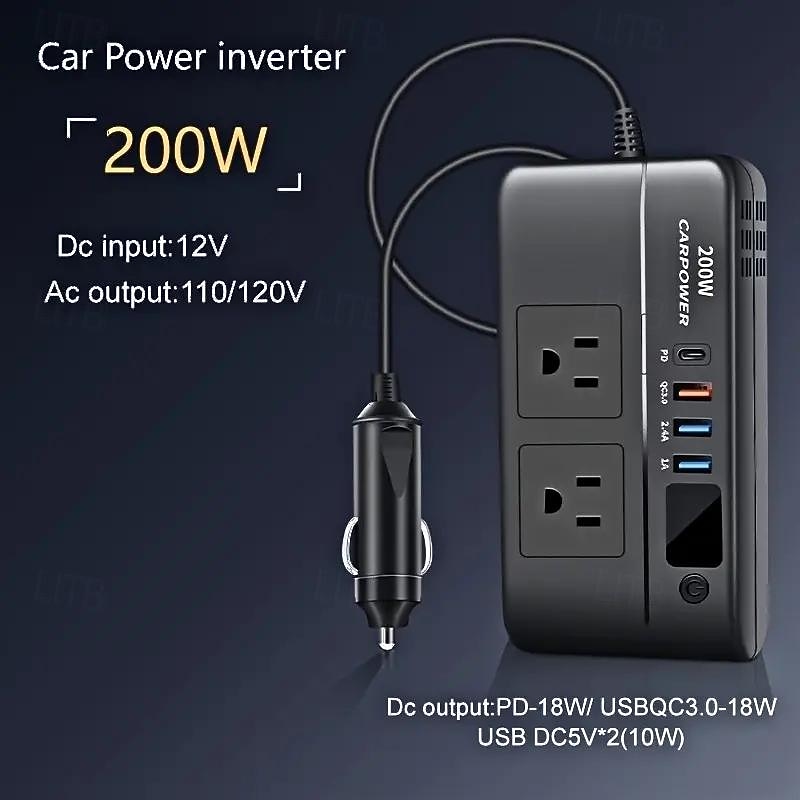 200W Power Inverter for Car - DC 12V to 110V AC Converter with 3 USB Type-C and LED Display Screen Suitable for Cars/SUVs/Trucks