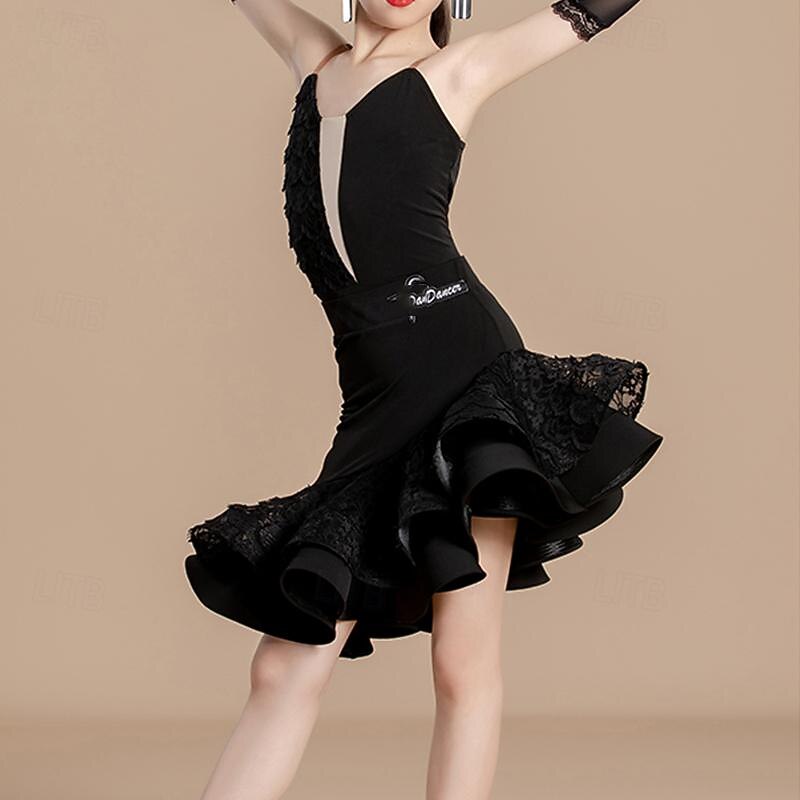 Latin Dance Kids' Dancewear Skirts Splicing Girls' Performance Daily Wear Sleeveless High Crystal Cotton Lace4