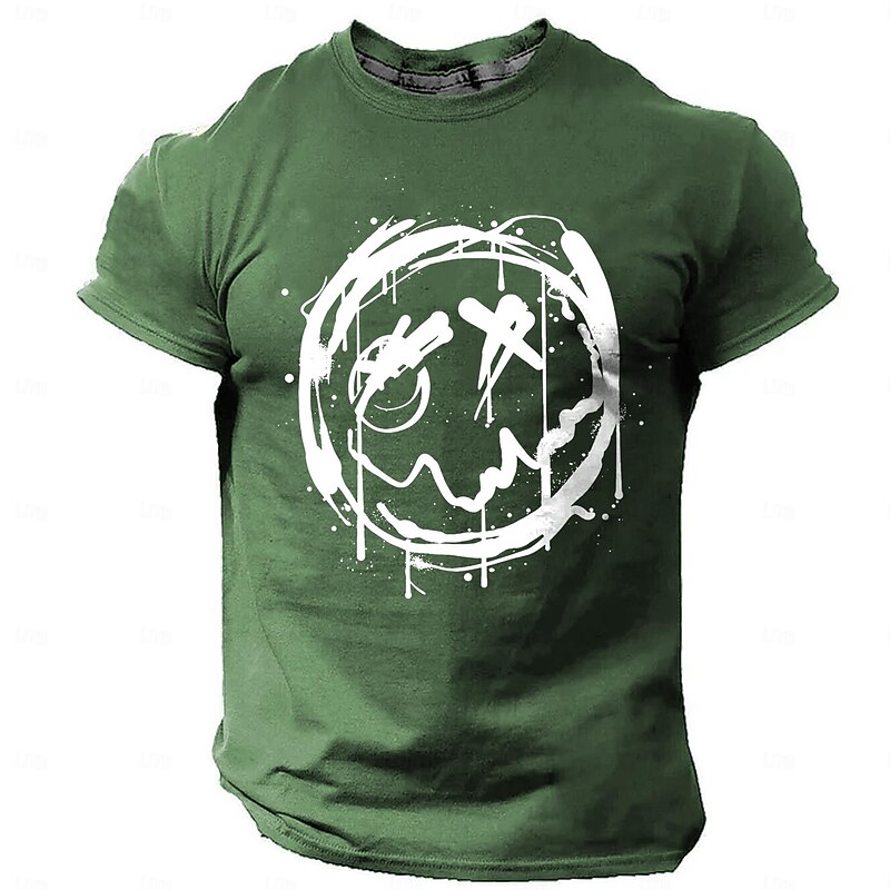 Men's Graphic Funny Smile Face T Shirt Short Sleeve T shirt 3D Print Crew Neck Shirt Fashion Designer Daily Black Green Khaki Spring & Summer Clothing Apparel S M L XL XXL XXXL4