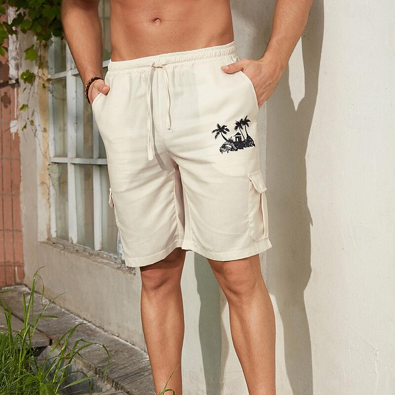 Men's Cargo Shorts Summer Shorts Drawstring Elastic Waist Print Coconut Tree Graphic Prints Breathable Soft Short Casual Daily Holiday Streetwear4