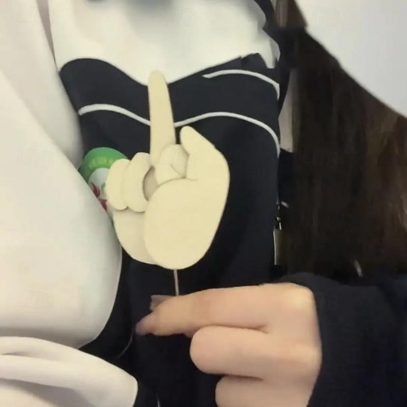 Funny Wooden Finger Brooch - Slideable Social Badge for Witty Conversations and Playful Statements Express Yourself with Humor2