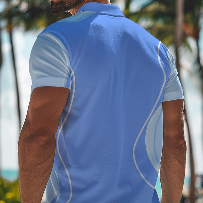 Men's Geometric Hawaiian Polo Shirts Golf Shirt Short Sleeve Polo Shirts Collared Shirts Casual Beach Wear Vacation Wear Party Outfits Buttons 3D Print Spring & Summer Red Navy Blue Blue2