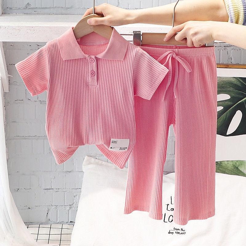 Clothing Sets Children's Set Summer New Girls POLO Polo Top Wide Leg Pants 2PCS Teenage Girls' Short Sleeve2