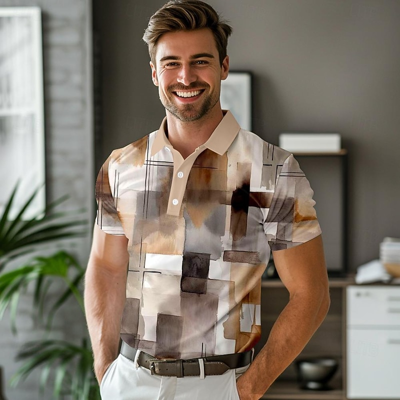 Men's Polo Shirts Golf Shirt Short Sleeve Polo Shirts Collared Shirts Business Casual WorkWear Formal Wear Festival Wear Buttons 3D Print Spring & Summer Yellow Blue