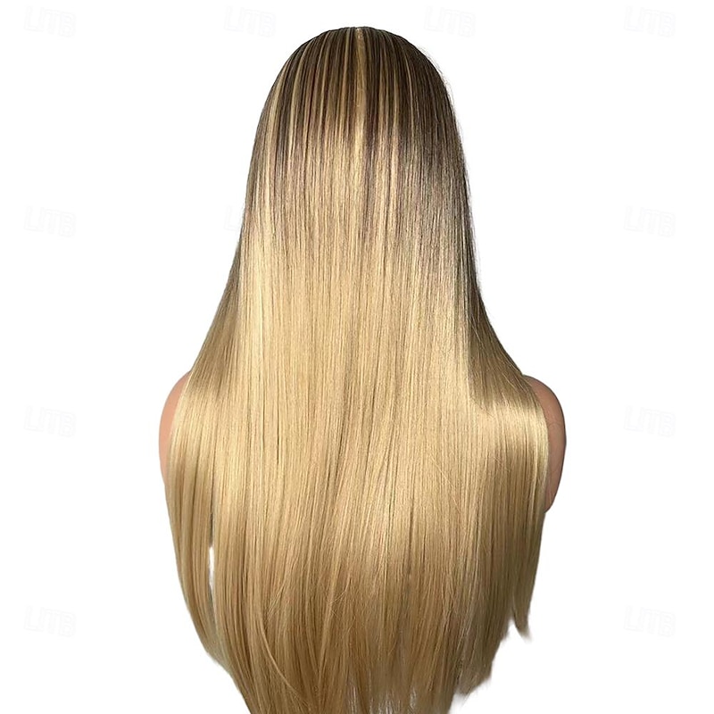 Blonde Long Light Golden Wigs for Women Wigs Synthetic Hair Highlighted Hair Dark Roots Wigs 26 Inch4