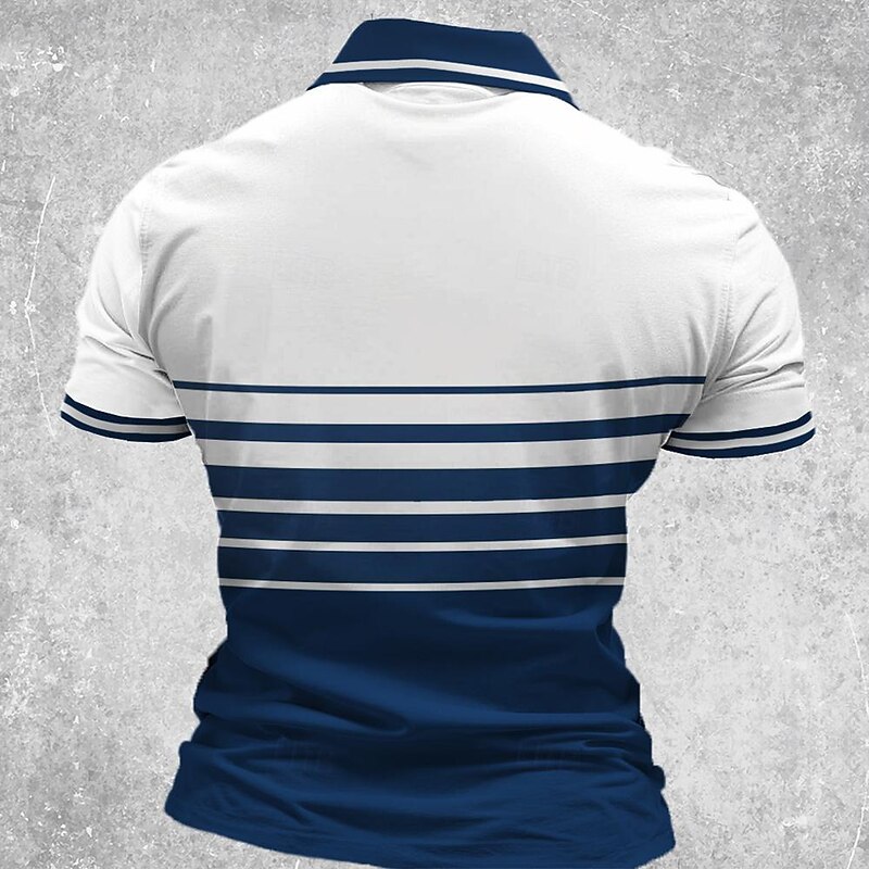 Men's Striped 1776 Zip Polo Shirts Golf Shirt Short Sleeve Polo Shirts Collared Shirts Casual Streetwear Vacation Wear Party Outfits 3D Print Quarter Zip Polo Spring & Summer Blue2