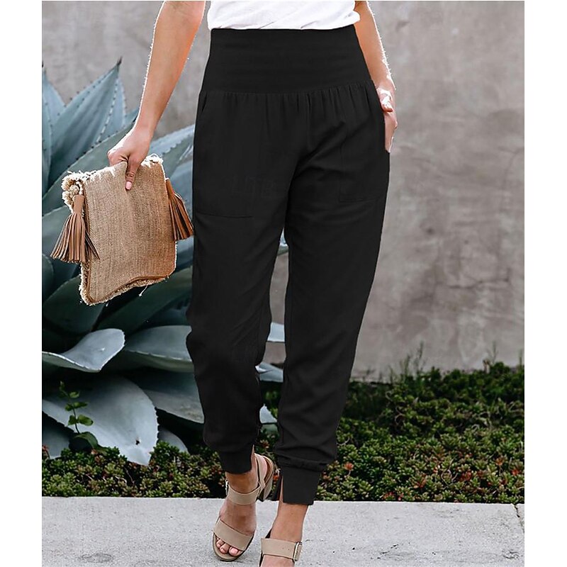 Women's Pants Trousers Jogging Pants Fashion Ankle-Length Plain Side Pockets Breathability Comfortable Micro-elastic Casual Daily Black Pink Navy Blue Green Spring & Summer Regular Fit