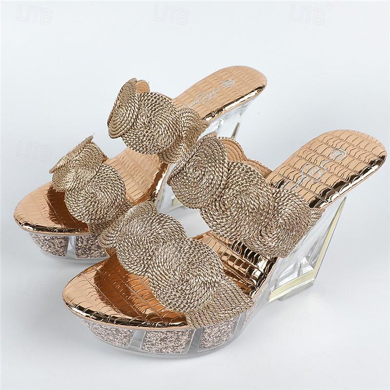 Women's Clear Wedge Heeled Sandals Platform Sandals Slip On Casual Double Bands Platform Slides Summer Party Show Wedge Slides4