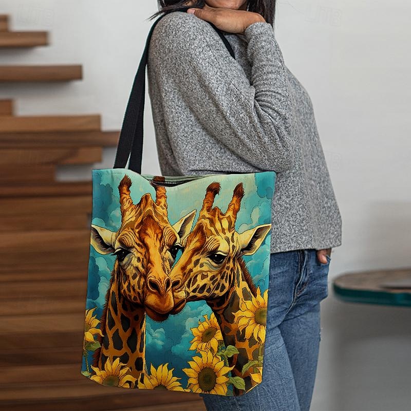 Women's Tote Shoulder Bag Canvas Tote Bag Polyester Shopping Holiday Beach Print Large Capacity Foldable Lightweight Giraffe Yellow Blue3