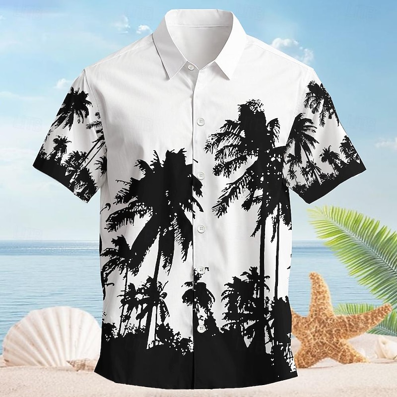 Men's Coconut Tree Palm Tree Tropical Plants Summer Hawaiian Shirt Aloha Shirt Short Sleeves Shirt Turndown Hawaiian Casual Resort Outdoor Vacation Street Black White Blue S M L