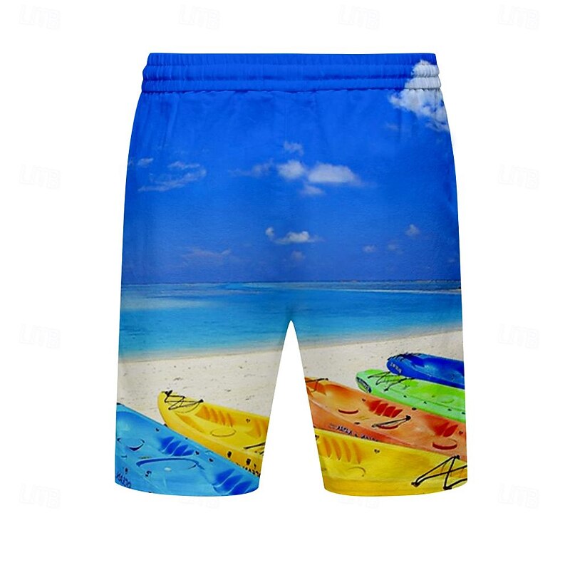 Men's Landscape Boat Swim Trunks Swim Shorts Board Shorts Mid Waist Fashion Streetwear Hawaiian Casual Daily Holiday Pocket Drawstring Elastic Waist Designer Clothing Apparel3