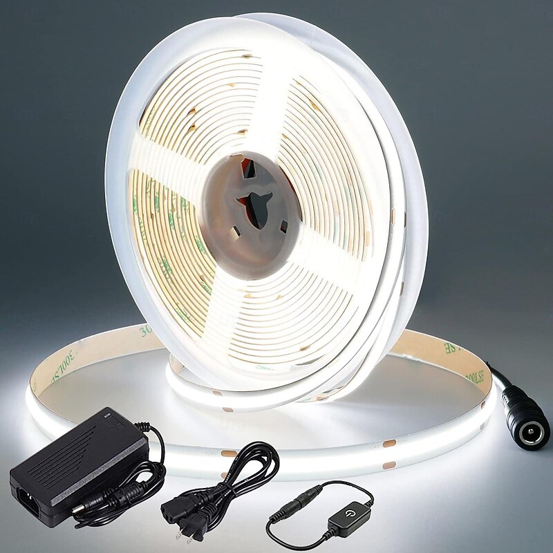 10m LED Strip Light COB Sets 3200 LEDs, COB 8mm Warm White Cold White Netual White LED Strip Light Holiday Linkable Self-adhesive with Power Supply Set 110V 220-240V 24 V3