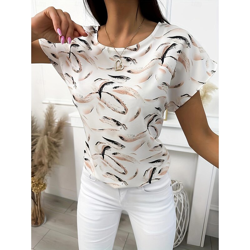 Women's T Shirt Graphic Paisley Fashion Short Sleeve Round Neck Regular Tops Daily Weekend Print White Blue Gray Summer2