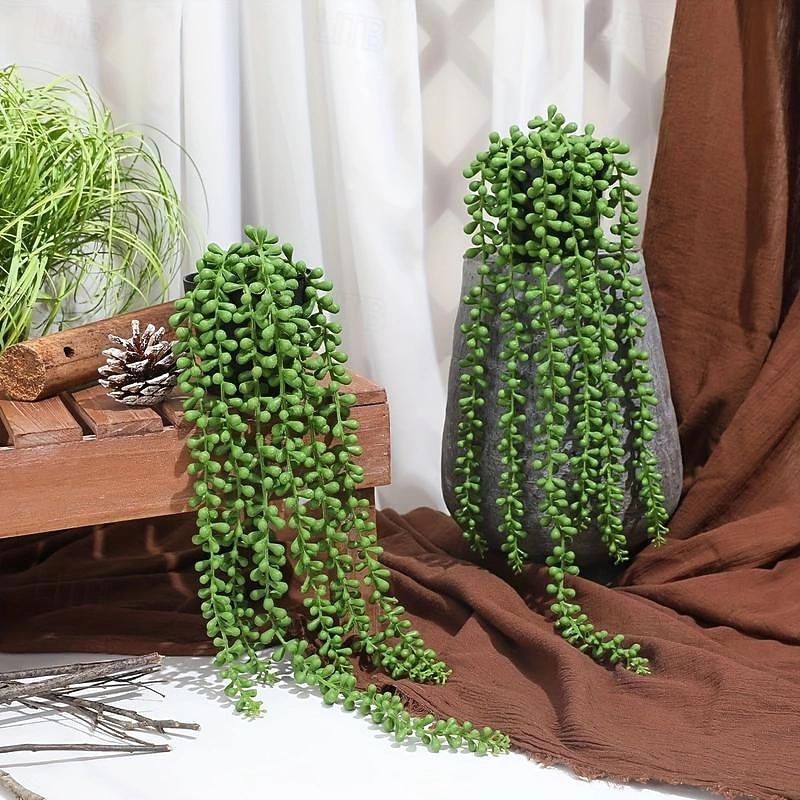 1pc Artificial Succulents Hanging Plants, Fake String Of Pearls Greenery Plants, For Wall Wedding Party Home Decor, Outdoor Garden Yard Decor, Indoor Outdoor Decor, Spring Summer Decor