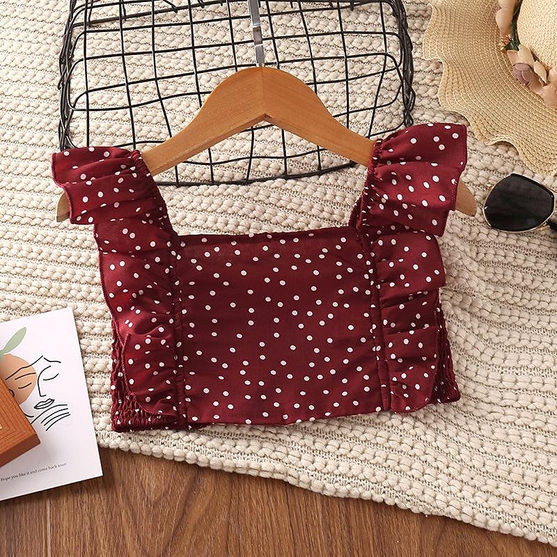 Summer Girls Clothing Sets Two Piece Sleeveless +Short Skirt Wave Point Children Fashion Girls Clothes Suit Party Casual Outfits3