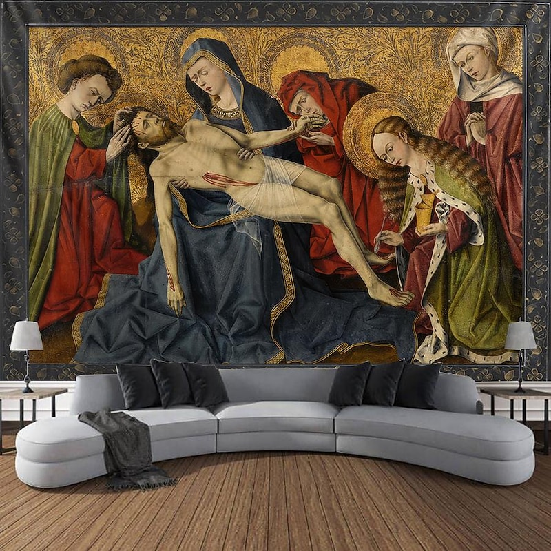 Medieval Tapestry Middle Age Tapestry Gothic Art Large Tapestry Mural Decor Photograph Backdrop Blanket Curtain Home Bedroom Living Room Decoration Pieta of Tarascon4