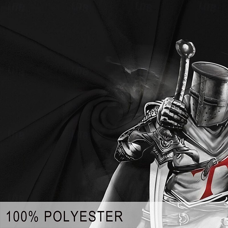 Men's Knights Templar Zip Polo Shirts Golf Shirt Short Sleeve Polo Shirts Collared Shirts Vacation Wear Festival Wear Party Outfits 3D Print Quarter Zip Polo Summer Spring Black3