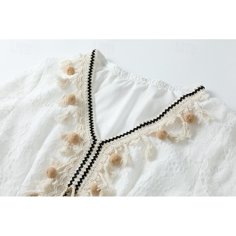 Women's Maxi Dress White Dress White Lace Wedding Dress Boho Chic Dresses Boho Dress Elegant Bohemia A Line Vacation Holiday Regular Fit Plain Long Sleeve V Neck White Apricot Summer3