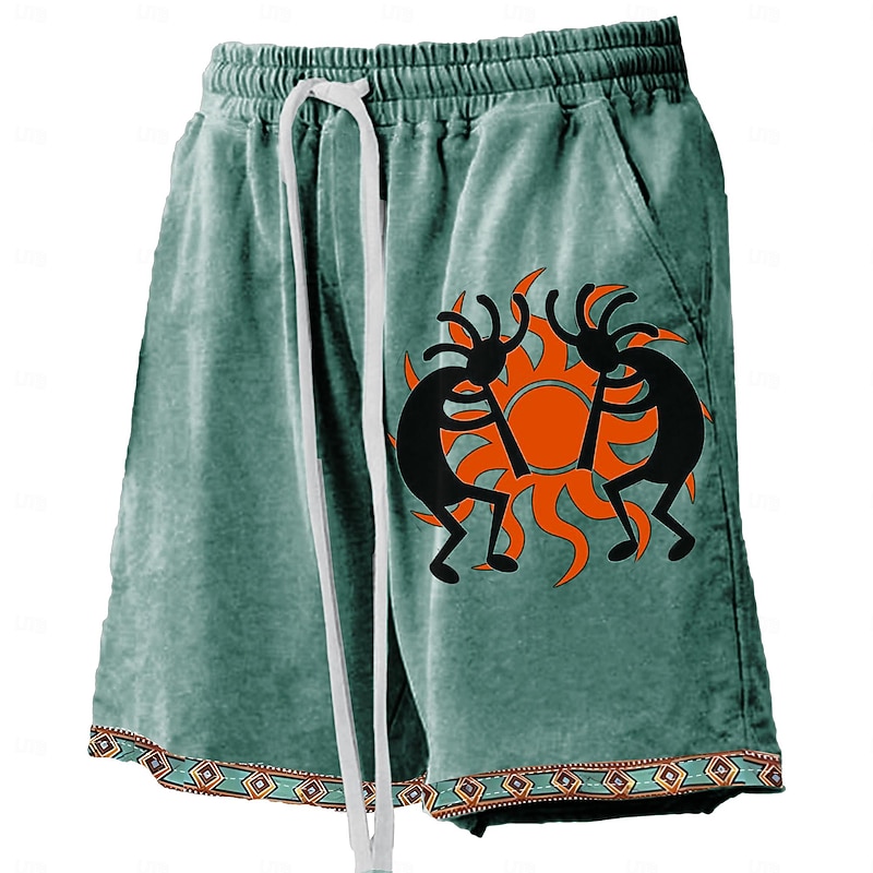 Men's Sun Kokopelli Swim Trunks Swim Shorts Board Shorts Mid Waist Hawaiian Ethnic Style Casual Holiday Beach Drawstring with Mesh lining Elastic Waist Designer Clothing Apparel
