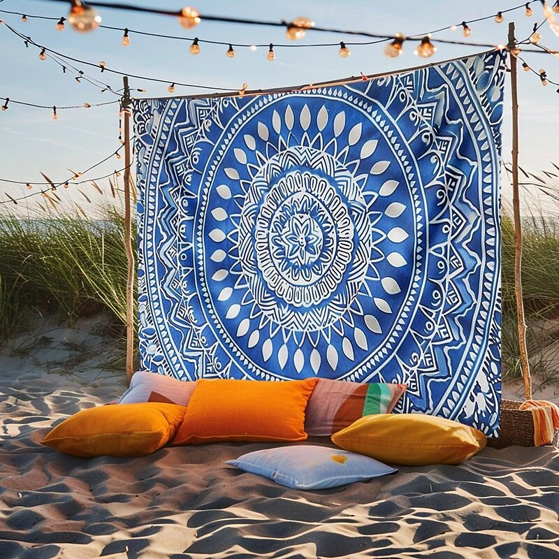 Mandala Bohemian Blue Green Hanging Tapestry Wall Art Large Tapestry Mural Decor Photograph Backdrop Blanket Curtain Home Bedroom Living Room Decoration